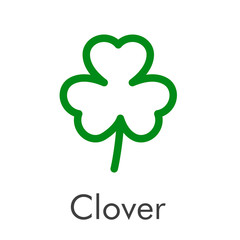 Logotipo abstracto con texto Clover con trébol lineal de 3 hojas en color verde
