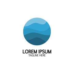 Isolated round shape logo. Blue color logotype. Flowing water image. Sea, ocean, river surface.