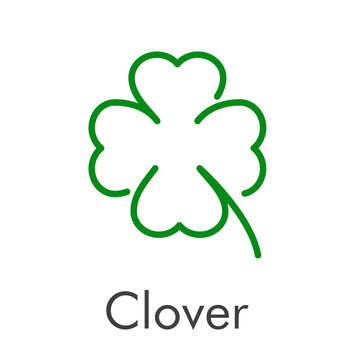 Logotipo abstracto con texto Clover con trébol lineal de 4 hojas en color verde
