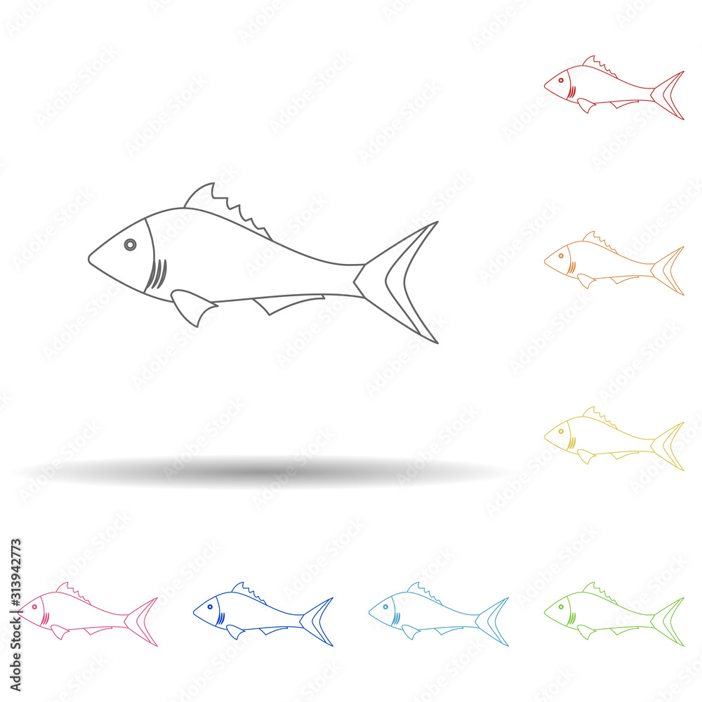 Poster a fish flat in multi color style icon. Simple thin line, outline vector of Summer icons for ui and ux, website or mobile application