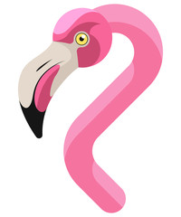 Pink flamingo portrait made in unique simple cartoon style. Head of African flamingo. Isolated artistic stylized icon or logo for your design. Vector illustration