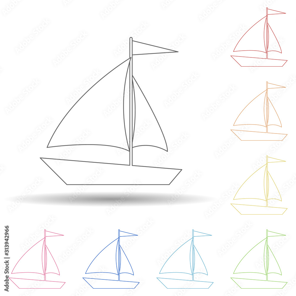 Poster sailboat flat in multi color style icon. simple thin line, outline vector of summer icons for ui and