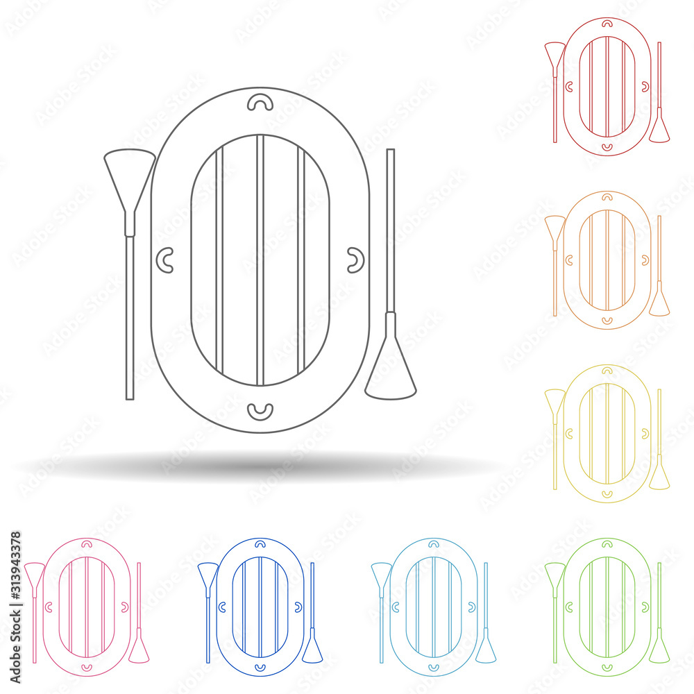Poster inflatable boat flat in multi color style icon. simple thin line, outline vector of summer icons for