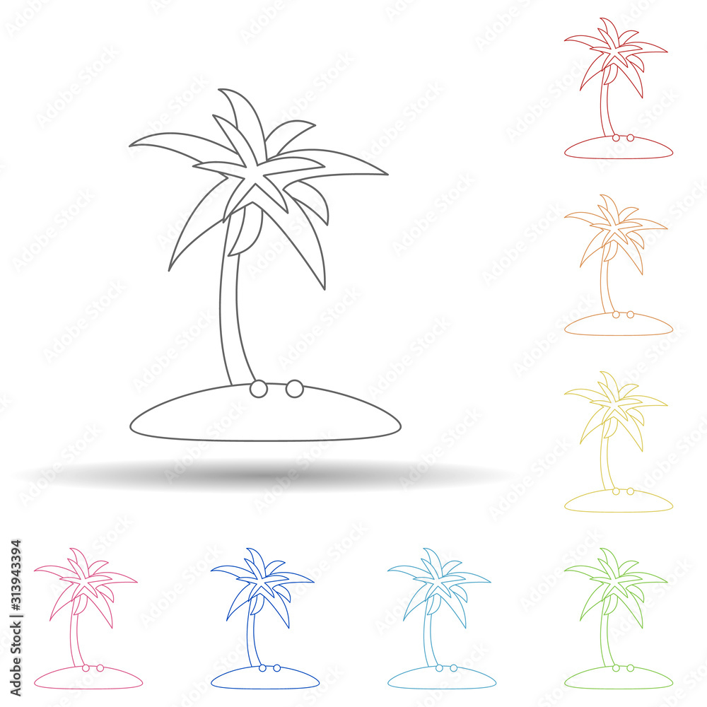 Poster coconut tree flat in multi color style icon. simple thin line, outline vector of summer icons for ui