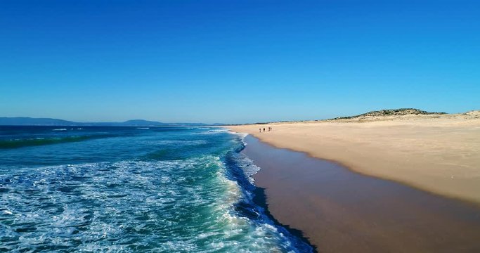 Aerial slow motion of the Comporta Beach in Set&uacute;bal, Portugal