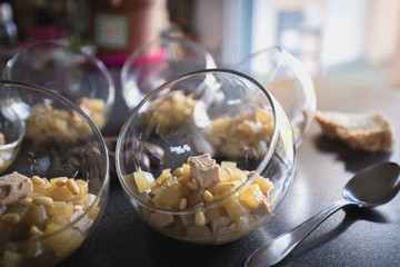 Verrine of pear foie gras and pine nuts © Pierre-Olivier
