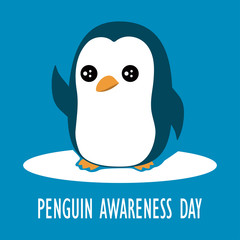 cartoon penguin isolated, cute card with animal, penguin awareness day