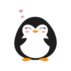 Obraz premium cartoon penguin isolated, cute valentine card with animal