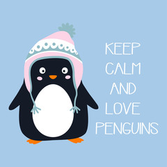cartoon penguin isolated, cute card with animal, penguin awareness day