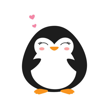 cartoon penguin isolated, cute valentine card with animal