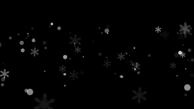 4k. Snowflakes background. Falling snow flakes. Merry Christmas. 2020 New year. Snow fall.  Animation. Isolated on black. 3840x2160