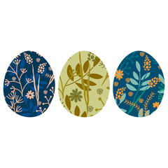 Vector set of illustrations of decorative Easter eggs with an ornament of flowers and floral elements. Hand drawn eggs.
