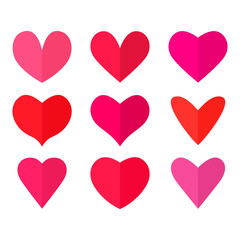 Big set of bright red and pink half heart icons in flat style. valentine's day concept.