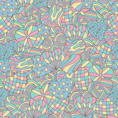 Seamless pattern of abstract hand-drawn hearts