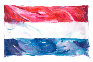 Flag of the Netherlands. Hand drawn watercolor illustration.