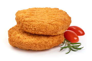 Fried chicken Cordon bleu with cheese in breadcrumbs, isolated on white background