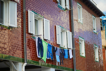 Fototapeta na wymiar Clothes hanging on a street of San Sebastian in Spain