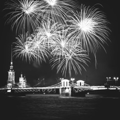 fireworks over bridge Petersburg