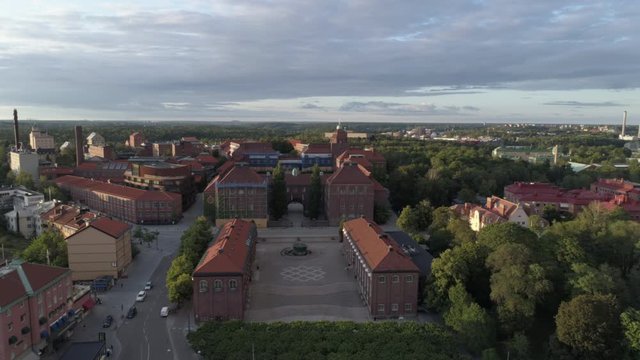 KTH Royal Institute of Technology university buildings aerial view. Establishing shot of KTH university in Stockholm, Sweden