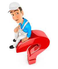 3d painter sitting on top of question mark