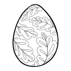 Easter egg with black ornament contour isolated on white background
