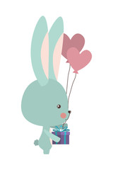 Cute rabbit cartoon with hearts balloons vector design