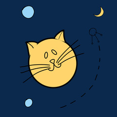 Cute illustration of a planet in the form of a cat. Space-themed ideas.