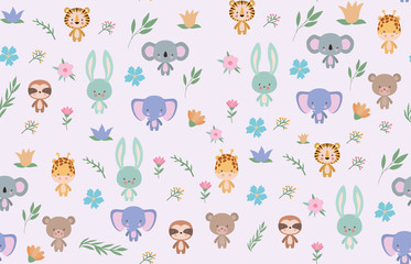 Isolated cute animals cartoons background vector design