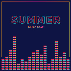 Summer party Sound digital wave, simple colorful border. Music radio wave or equalizer. Digital voice graphic design, vector illustration on dark background