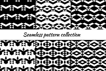 Seamless pattern collection. Geometrical design backgrounds set. Repeated rhombuses, diamonds, lozenges motif. Geo print