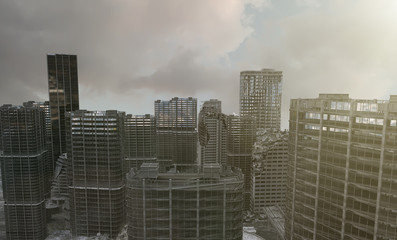 Fototapeta na wymiar view of the destroyed post-apocalyptic city 3D render