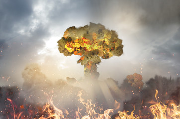  atomic explosion in a post-apocalyptic city 3D render
