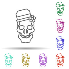 Catrina, hat, flower multi color style icon. Simple thin line, outline vector of dia de muertos icons for ui and ux, website or mobile application