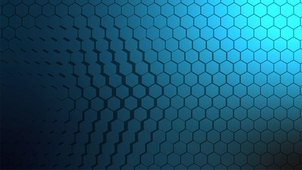 Hexagon abstract background. Futuristic Honeycomb pattern. Hexagon shapes on dark blue gradient background. Future sci-fi look. Presentation, cover, poster, print template. Stock vector illustration