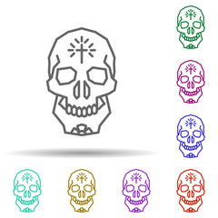 Skull, cross, flower, plant multi color style icon. Simple thin line, outline vector of dia de muertos icons for ui and ux, website or mobile application