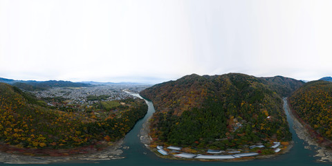 Kyoto, Arashiyama. Aerial 360 Panoramic View