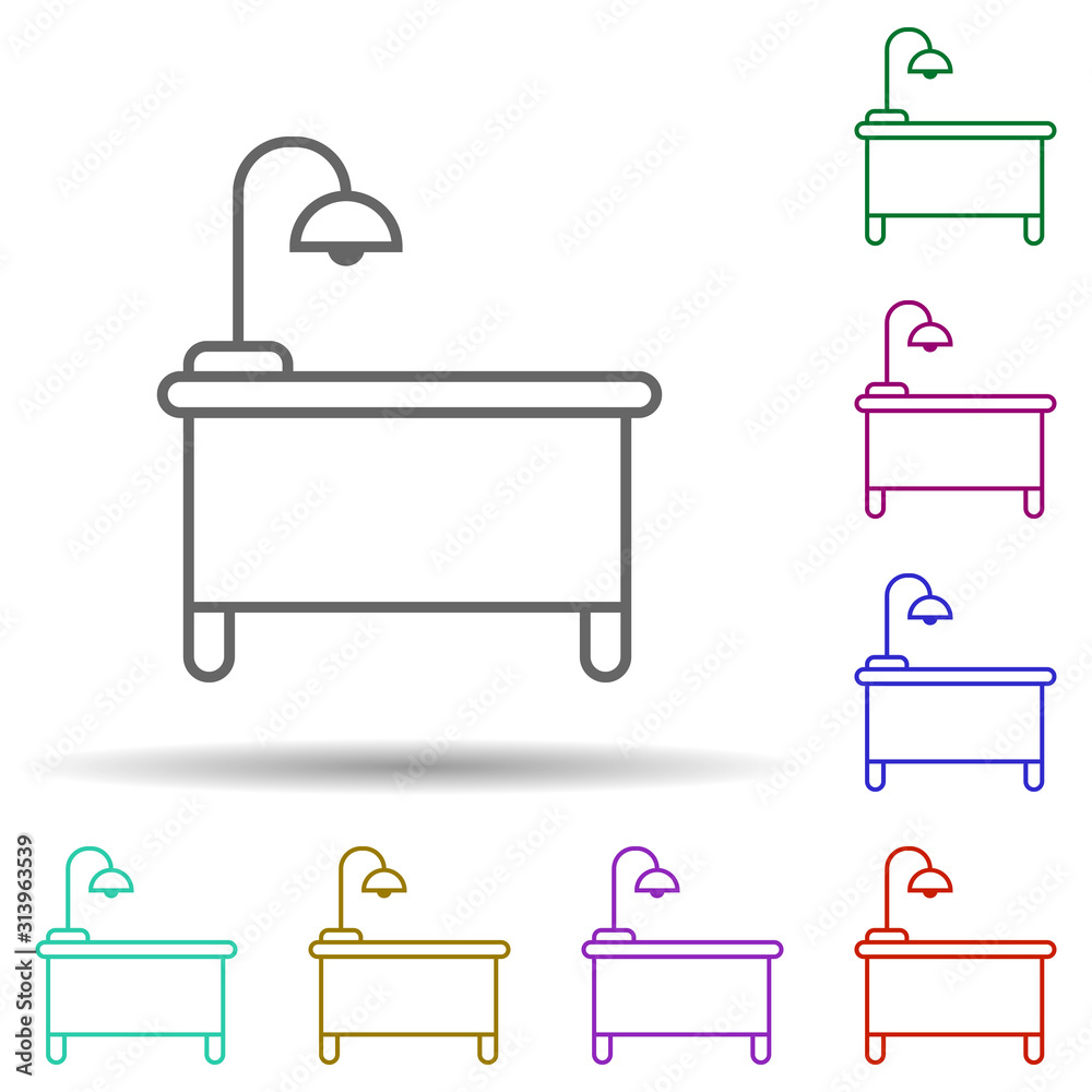 Poster desk with lamp multi color style icon. simple thin line, outline vector of furniture icons for ui an
