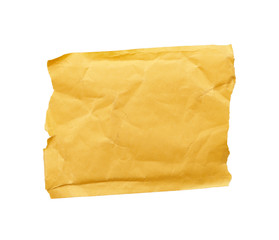 square piece of yellow paper with torn edges isolated on a white background