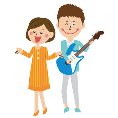 ポップなバンドを組むの若い男女 