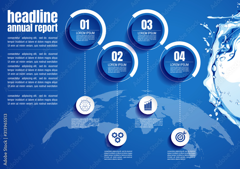 Poster water infographic business data, process chart design template for presentation. abstract timeline e