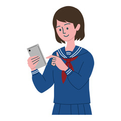 学生服　女性　スマートフォン　携帯電話