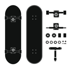 Vector flat black outline skateboard parts set isolated on white background © Sweta