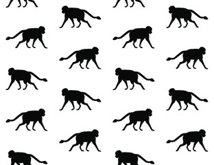 Vector seamless pattern of black monkey silhouette isolated on white background