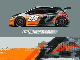 Rally car graphic livery design vector. Graphic abstract stripe racing background designs for wrap cargo van, race car, pickup truck, adventure vehicle. Eps 10