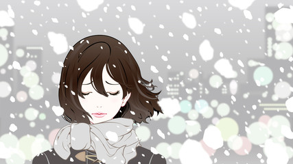 雪と女性 / 悲しい