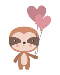 Cute sloth bear cartoon with hearts balloons vector design