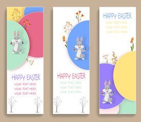 Happy Easter Day colorful paper cut background. Design for greeting cards, banner and poster with wavy layers. Vector illustration. 