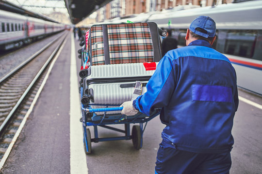 porter at the train station. Baggage transportation