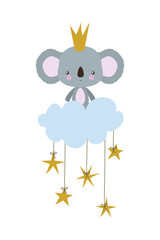 Cute koala with crown over cloud vector design