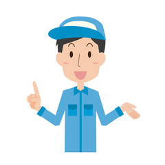 男性　作業員　作業者　上半身　説明　教える